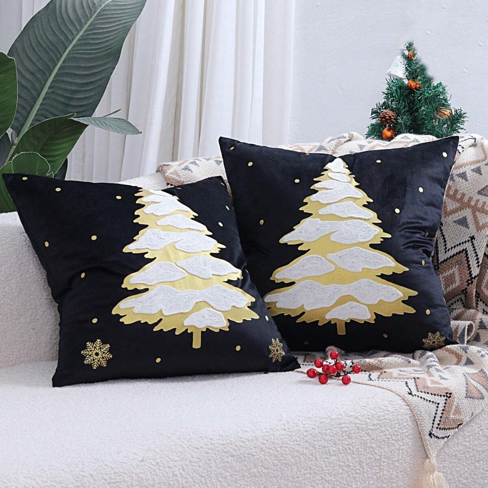 Funda de cojín decorativa de terciopelo con árbol de Navidad