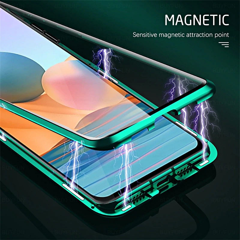 Funda magnética de doble cara de cristal templado para teléfono
