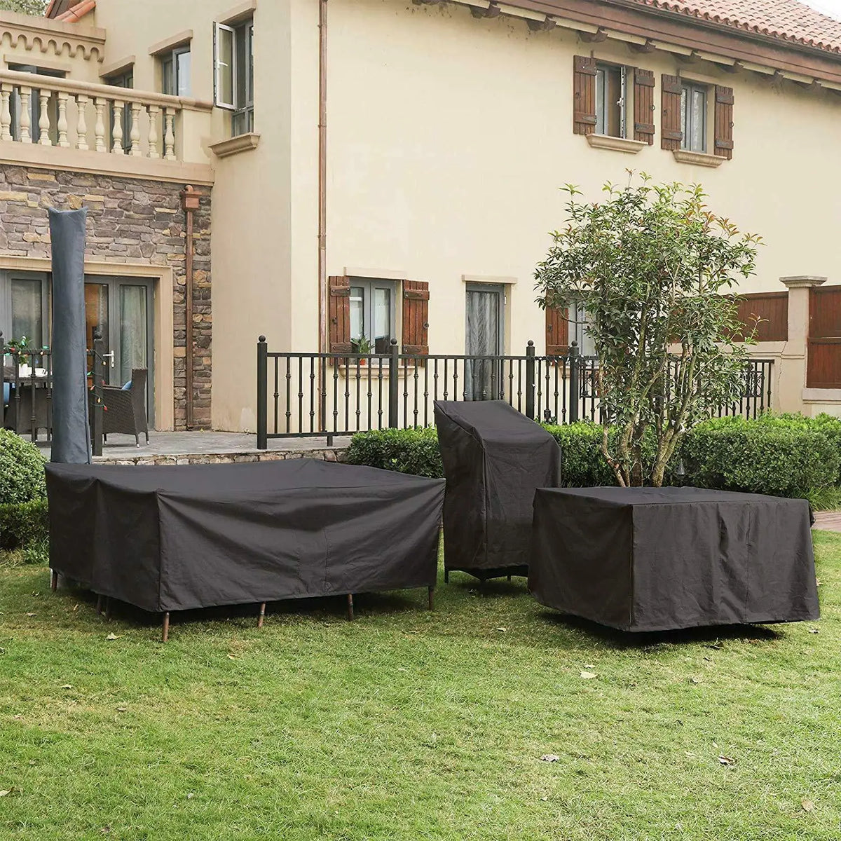 Funda protectora impermeable para muebles de jardín de poliéster negro