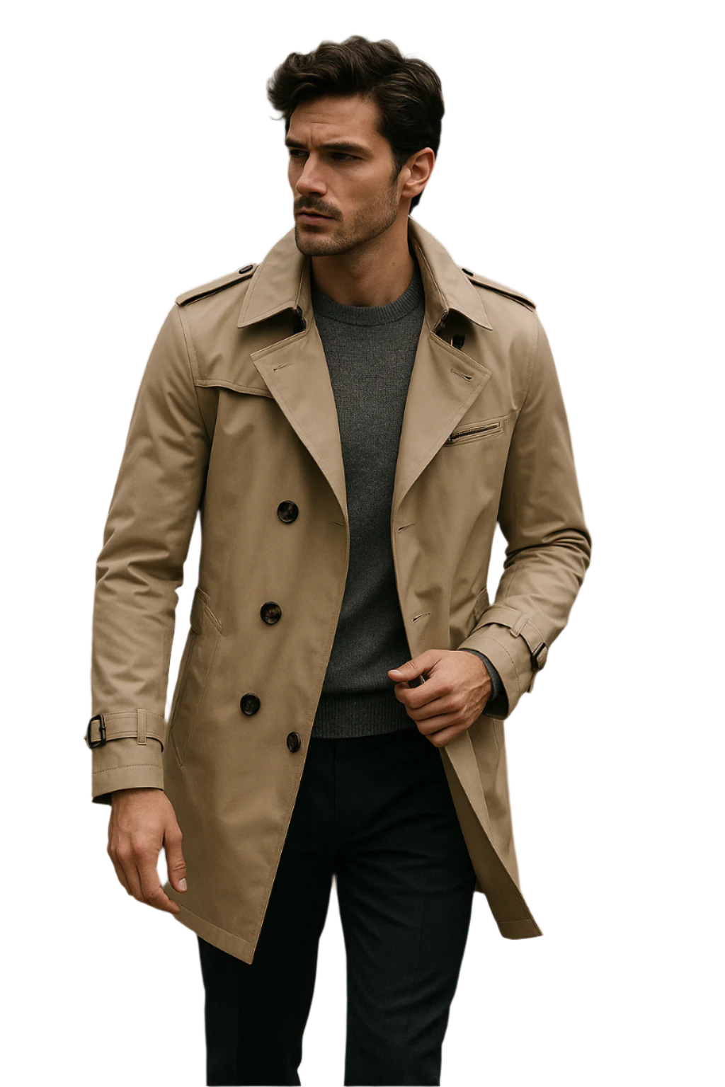 Gabardina con cruce doble y corte estructurado para hombre