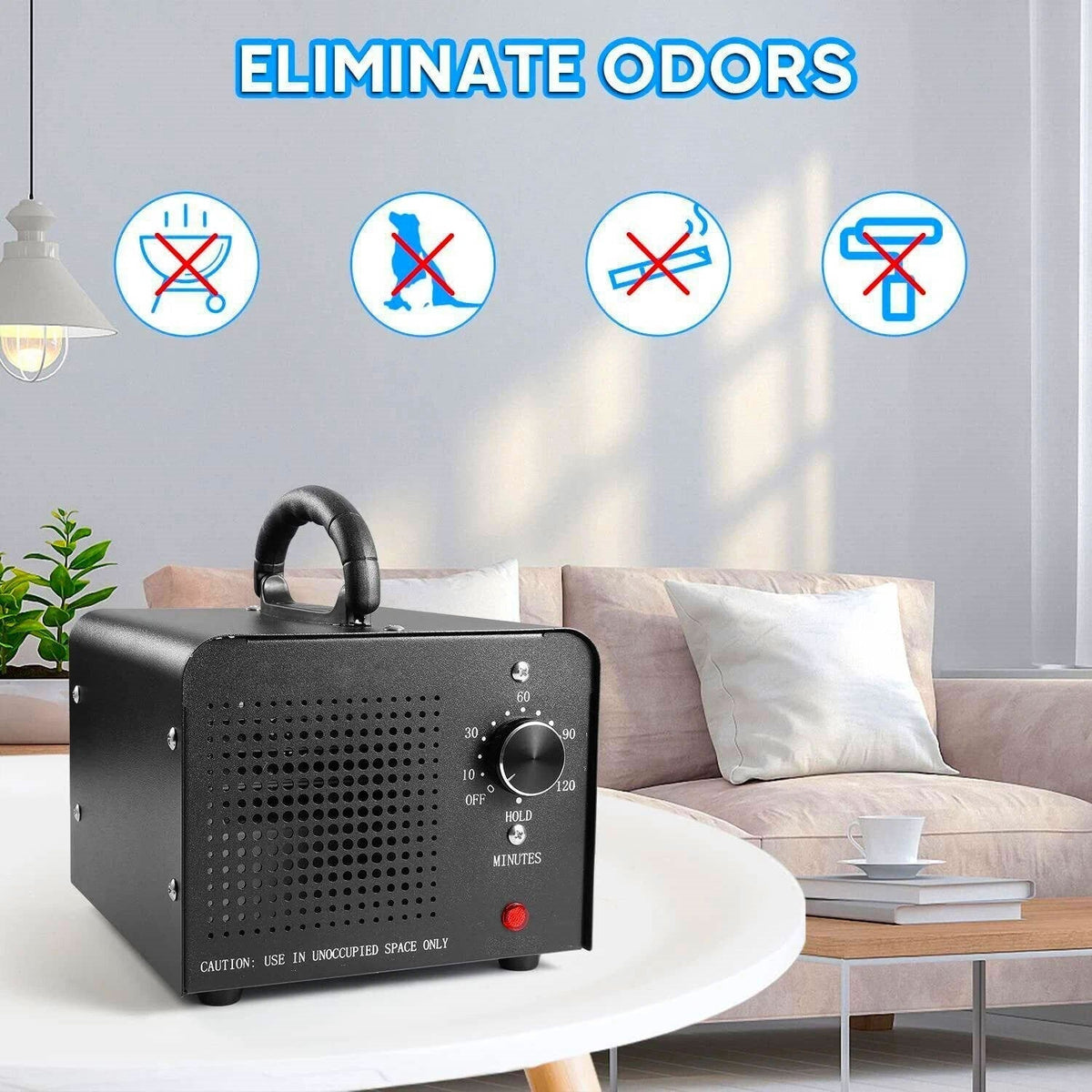Generador de Ozono de Alta Capacidad de 70.000 mg/h con Neutralizador de Olores, Eliminador de Olores de hasta 6000 Pies Cuadrados, Ionizador y Ozonizador para Humo, Coche, Sótano y Habitaciones con Mascotas