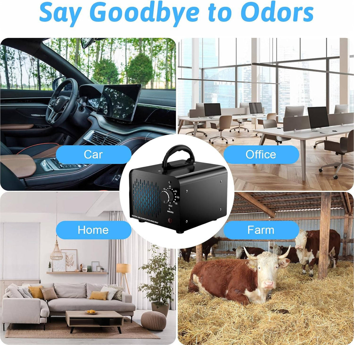 Generador de Ozono de Alta Capacidad de 70.000 mg/h con Neutralizador de Olores, Eliminador de Olores de hasta 6000 Pies Cuadrados, Ionizador y Ozonizador para Humo, Coche, Sótano y Habitaciones con Mascotas