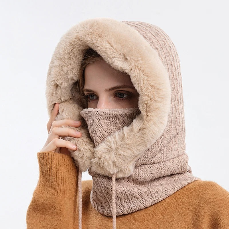 Gorro de punto con pelo y cubrecaras para mujer