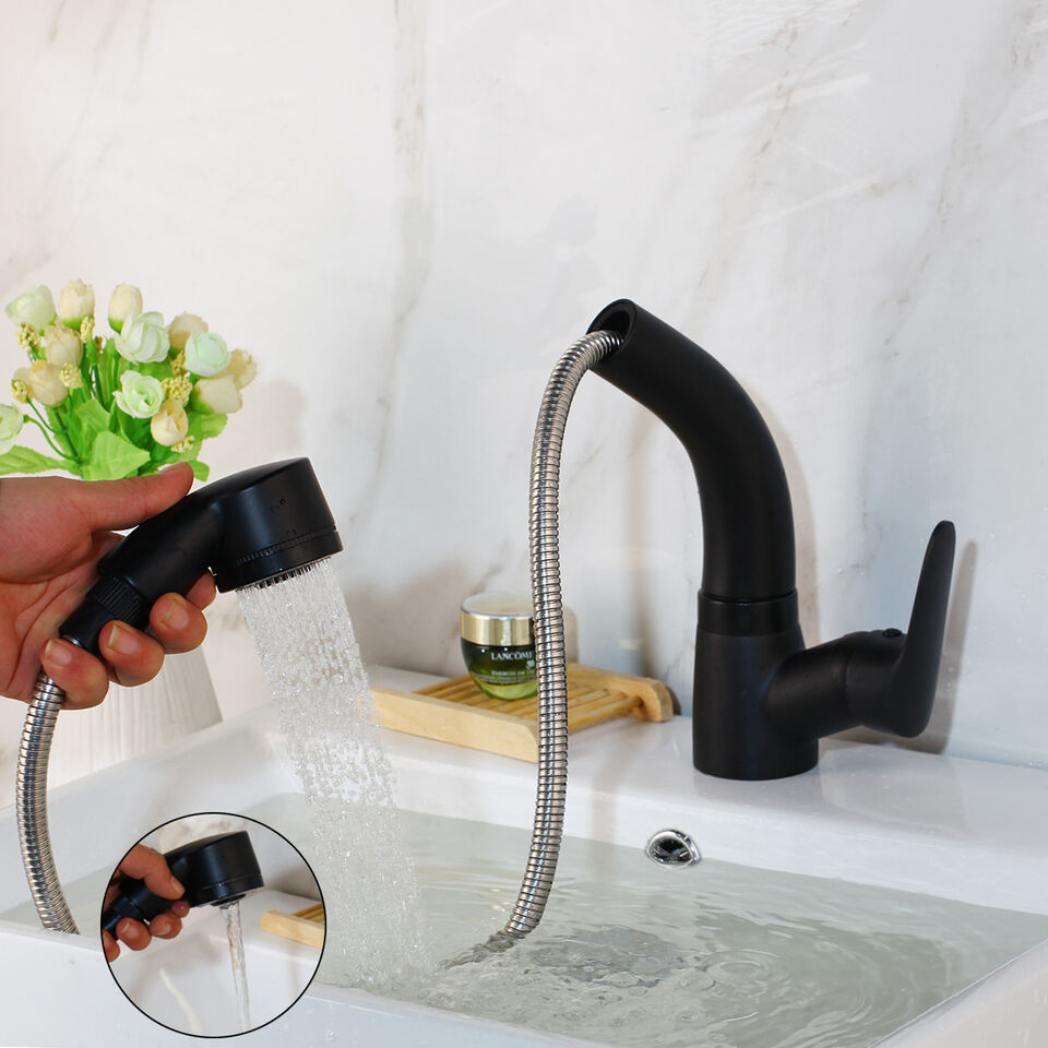 Grifo de lavabo extraíble con ducha en acabado cromado, negro, blanco y dorado