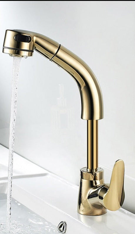 Grifo de lavabo extraíble con ducha en acabado cromado, negro, blanco y dorado