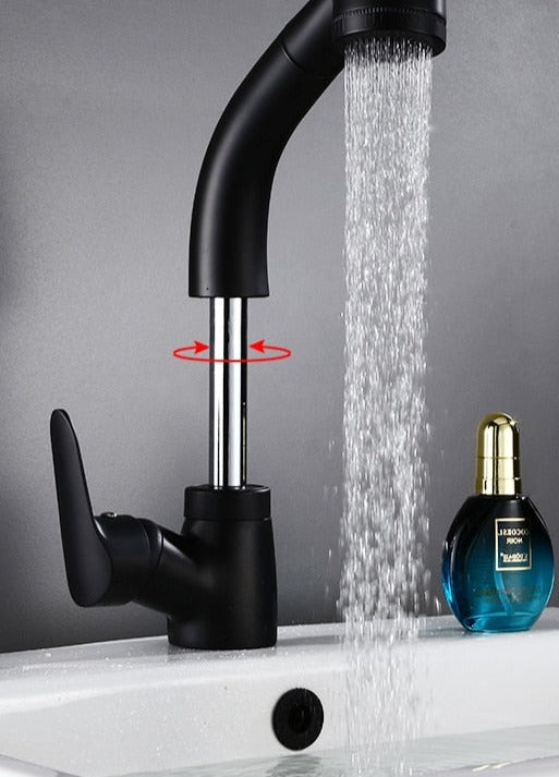 Grifo de lavabo extraíble con ducha en acabado cromado, negro, blanco y dorado