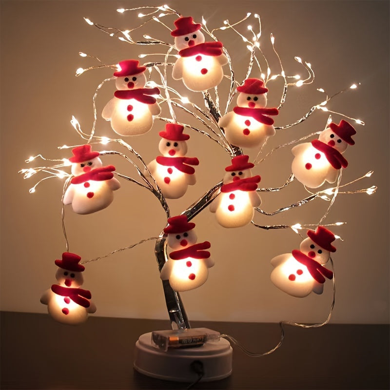 Guirnalda de luces LED con muñecos de nieve de peluche de 1,5 m y luz cálida