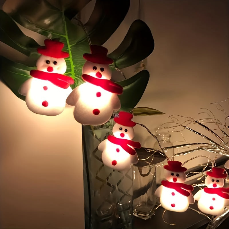Guirnalda de luces LED con muñecos de nieve de peluche de 1,5 m y luz cálida