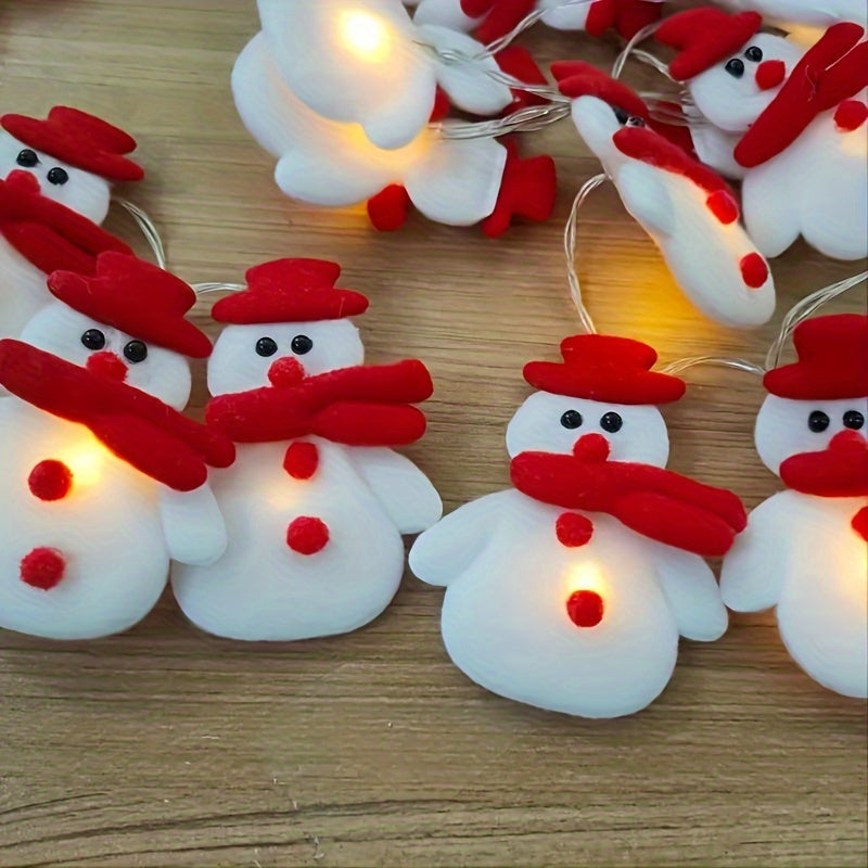 Guirnalda de luces LED con muñecos de nieve de peluche de 1,5 m y luz cálida