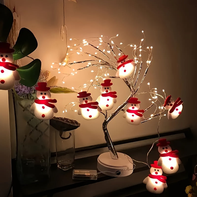 Guirnalda de luces LED con muñecos de nieve de peluche de 1,5 m y luz cálida