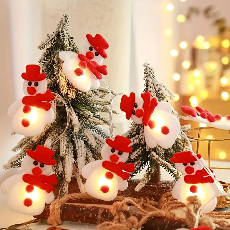 Guirnalda de luces LED con muñecos de nieve de peluche de 1,5 m y luz cálida