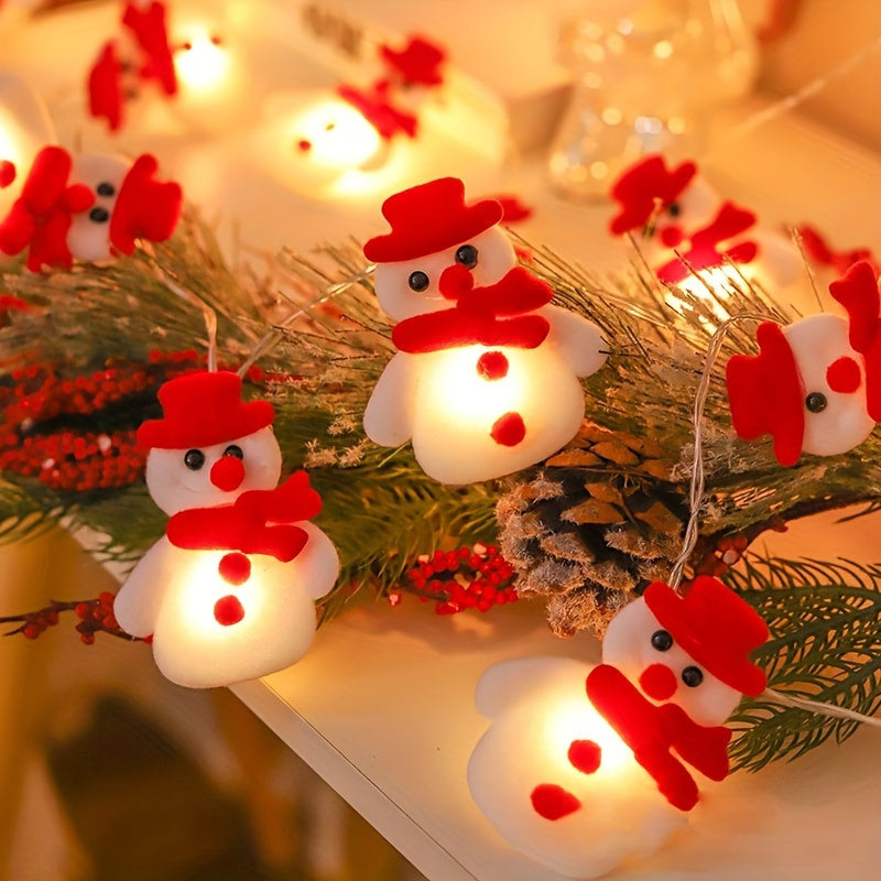 Guirnalda de luces LED con muñecos de nieve de peluche de 1,5 m y luz cálida