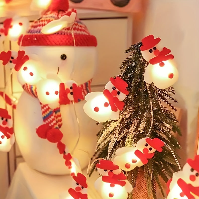 Guirnalda de luces LED con muñecos de nieve de peluche de 1,5 m y luz cálida