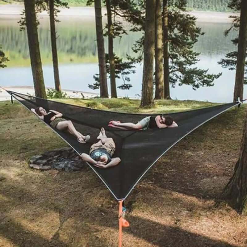 Hamaca de camping multipersona con sistema de anclaje de 3 puntos