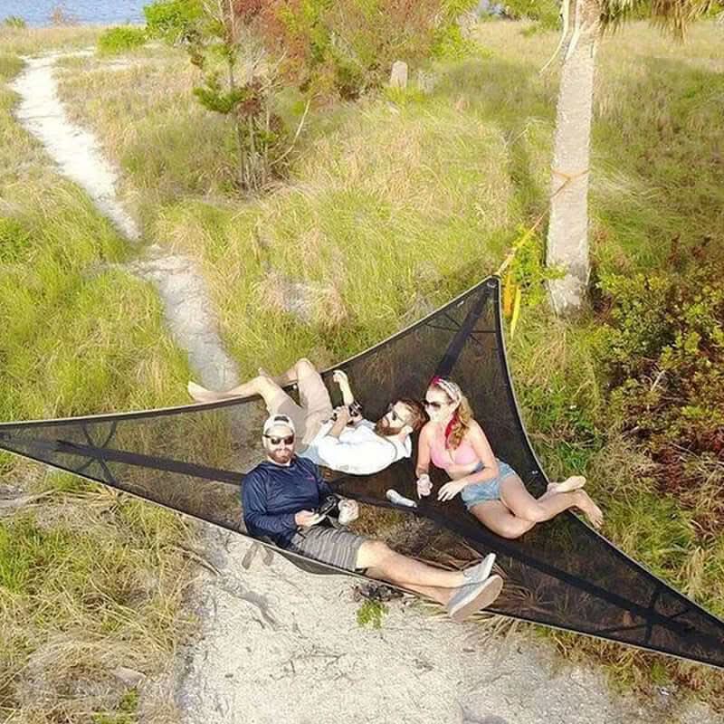 Hamaca de camping multipersona con sistema de anclaje de 3 puntos