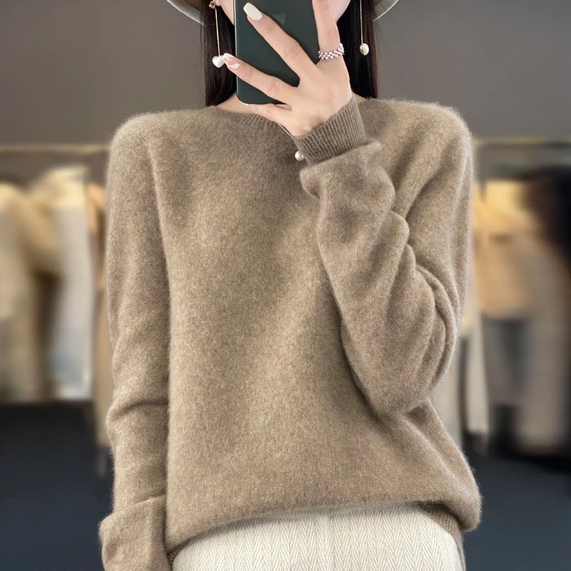 Jersey de Cachemira para Mujer con Cuello Redondo, Elegante, Suave y Cómodo