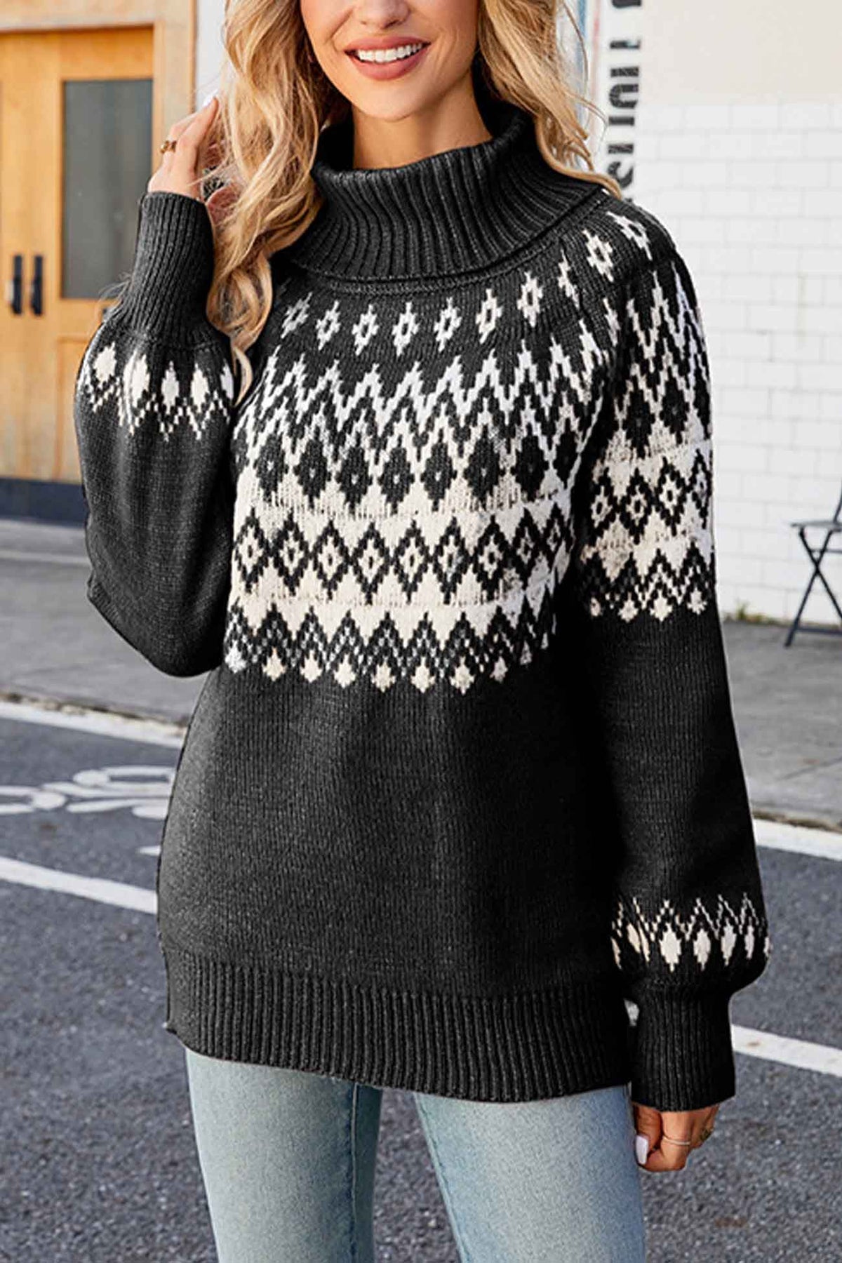 Jersey de cuello alto con estampado Fair Isle para mujer
