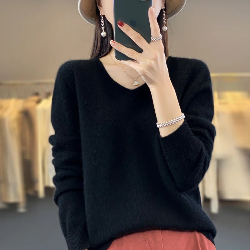 Jersey de lana para mujer con escote en V