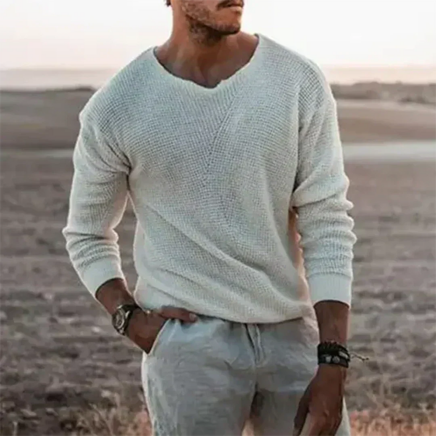 Jersey de punto cálido con manga larga para hombre para el confort invernal
