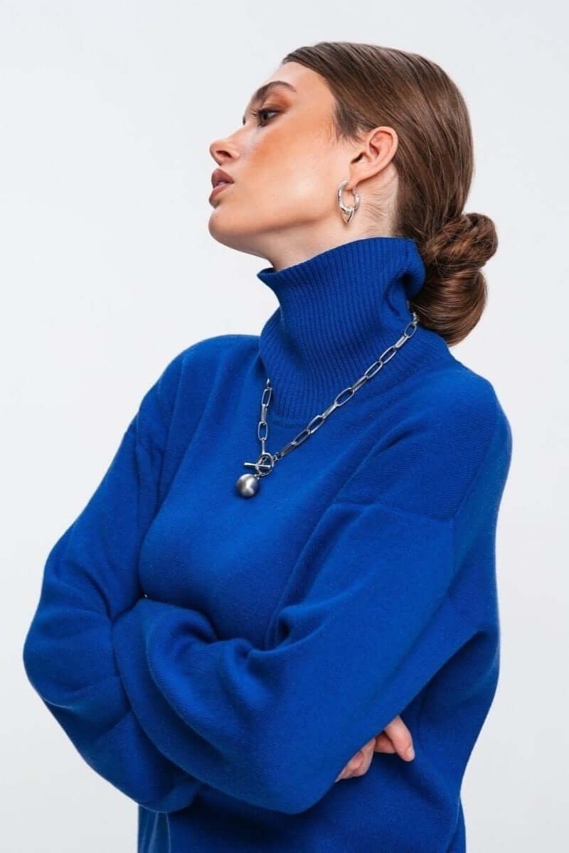 Jersey de punto con cuello alto oversized para mujer