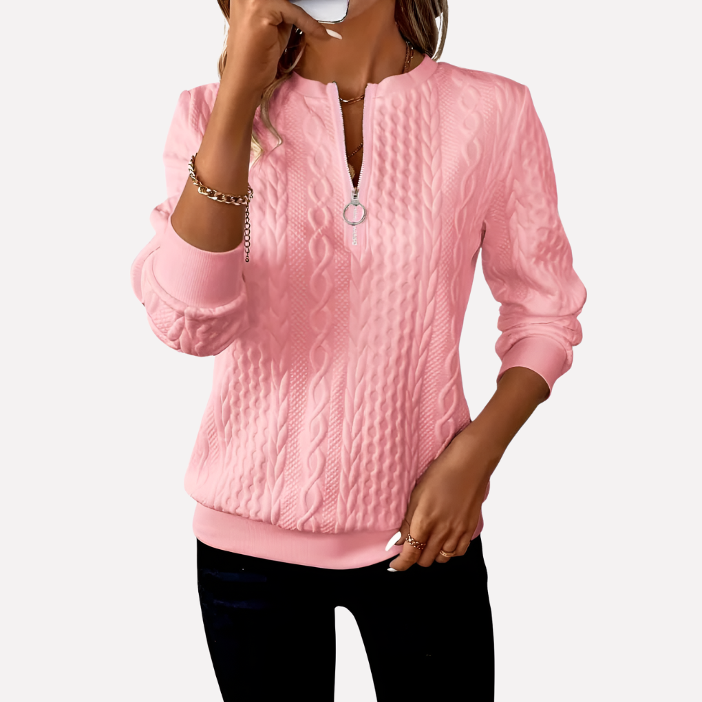 Jersey de punto con cuello de cremallera y diseño de trenzas para mujer