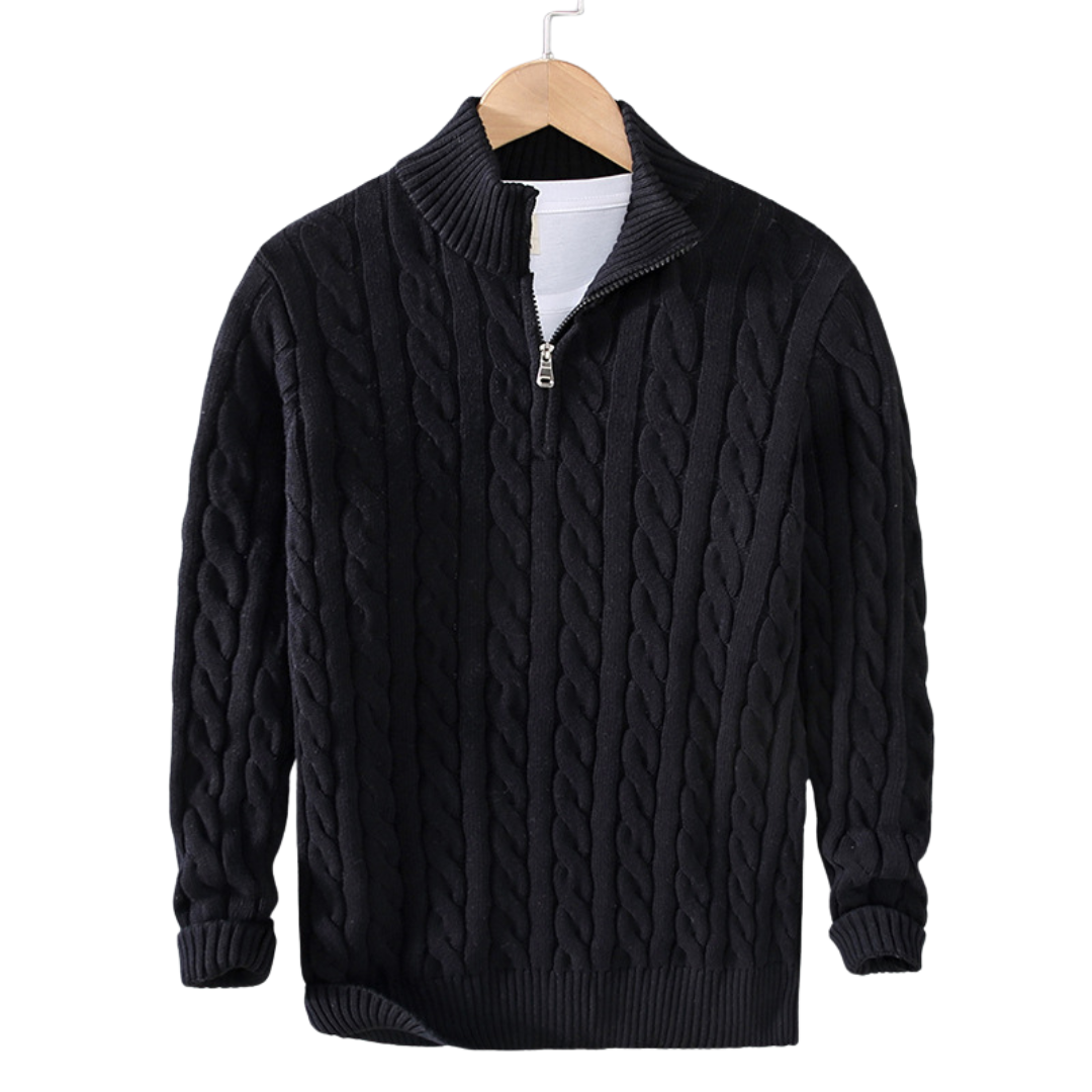 Jersey de punto con trenzas y cremallera 1/4 para hombre