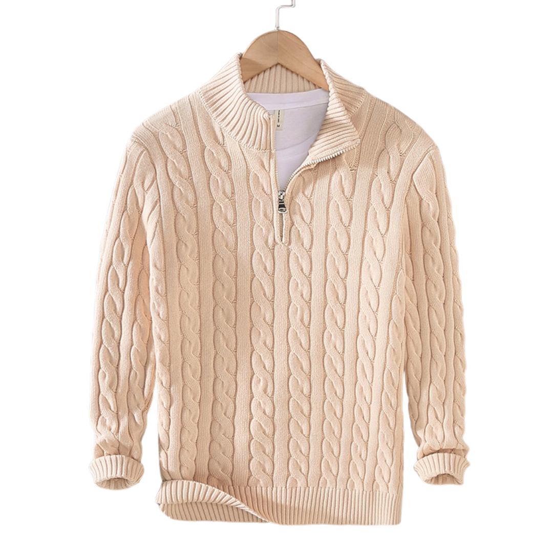 Jersey de punto con trenzas y cremallera 1/4 para hombre