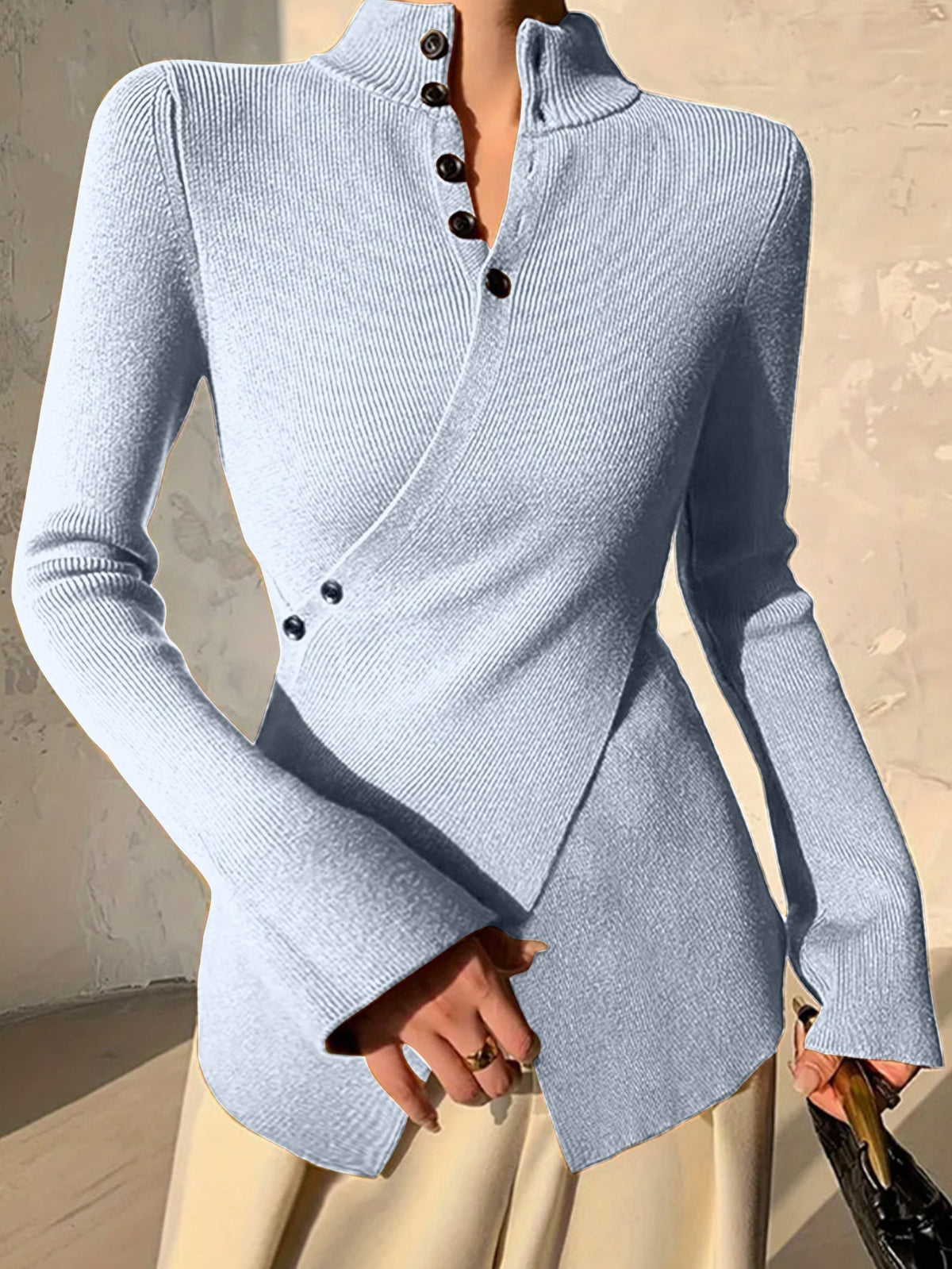 Jersey de punto cruzado para mujer con cuello semicisne