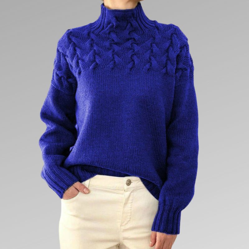 Jersey de punto de cuello alto con trenzas para mujer