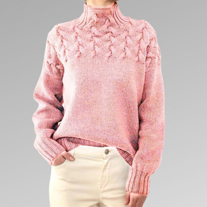 Jersey de punto de cuello alto con trenzas para mujer