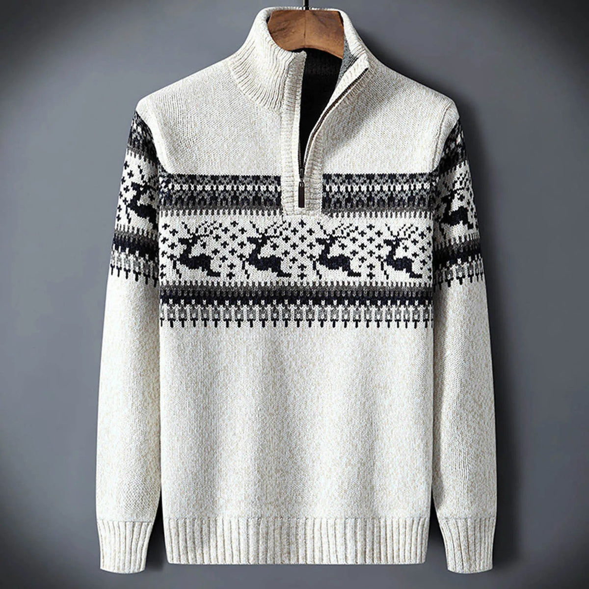 Jersey de Punto Fair Isle con Media Cremallera para Hombre