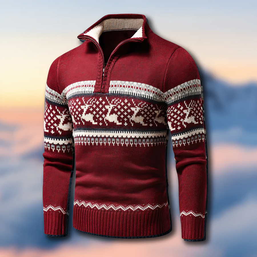 Jersey de Punto Fair Isle para Hombre con Media Cremallera