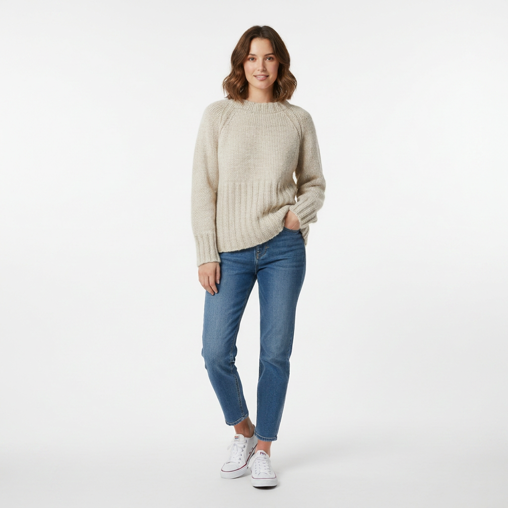 Jersey de punto grueso para mujer – Cuello redondo y corte holgado