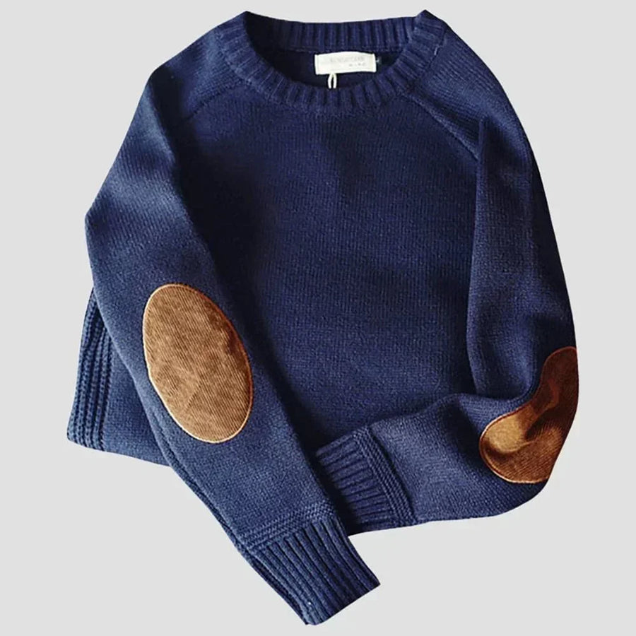 Jersey de punto para hombre con cuello redondo y coderas