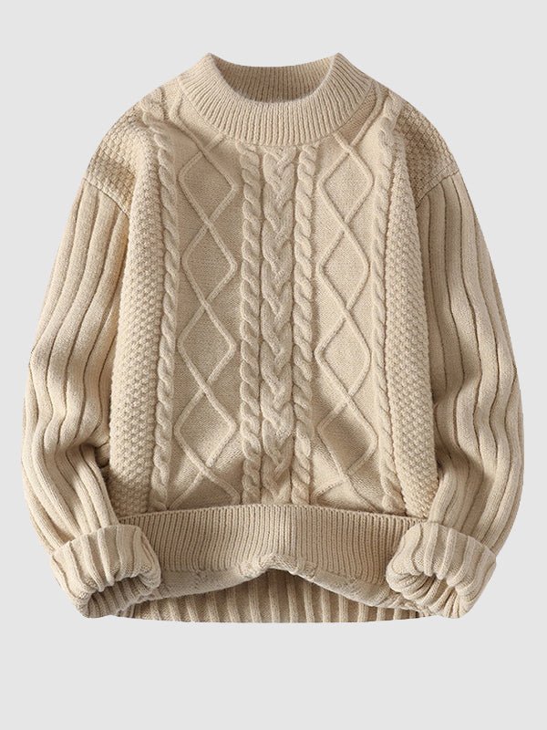 Jersey de punto para hombre con cuello redondo y diseño de trenzas