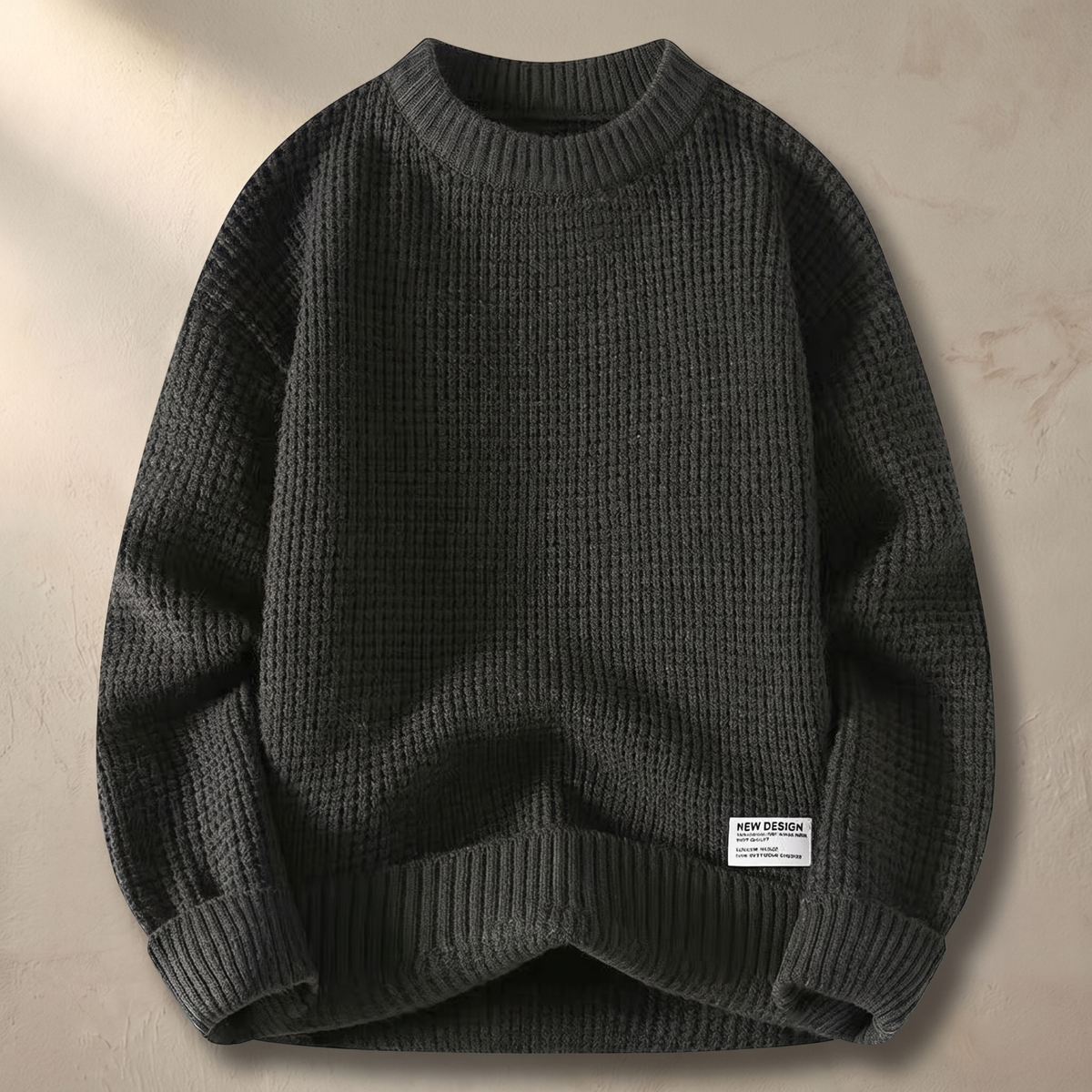 Jersey de punto para hombre con cuello redondo y textura de gofre en mezcla de algodón