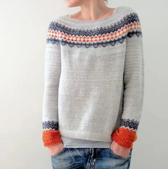 Jersey de punto para mujer con cuello redondo y estampado Fair Isle