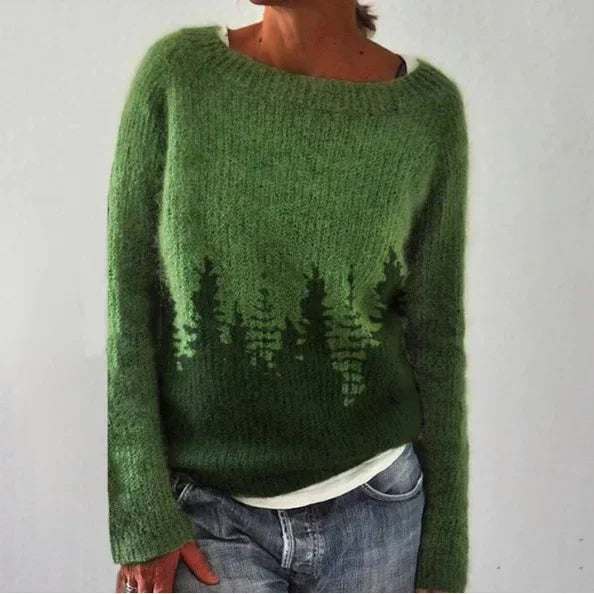 Jersey de punto para mujer con cuello redondo y estampado Fair Isle