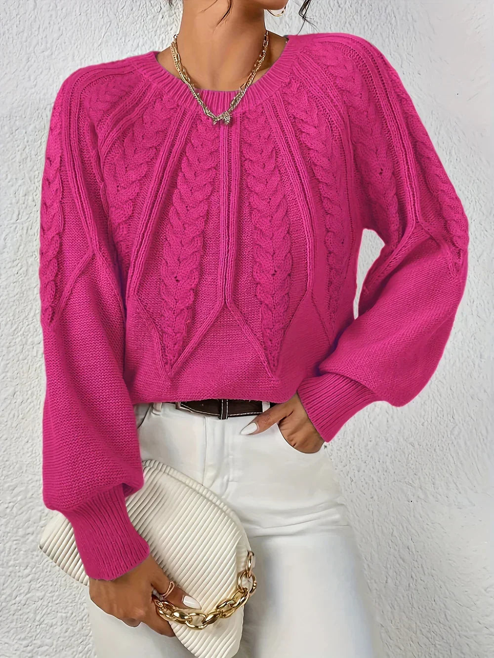 Jersey de punto para mujer con trenzas y mangas raglán