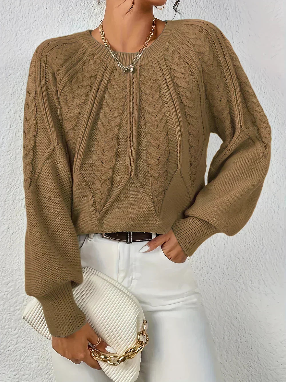 Jersey de punto para mujer con trenzas y mangas raglán