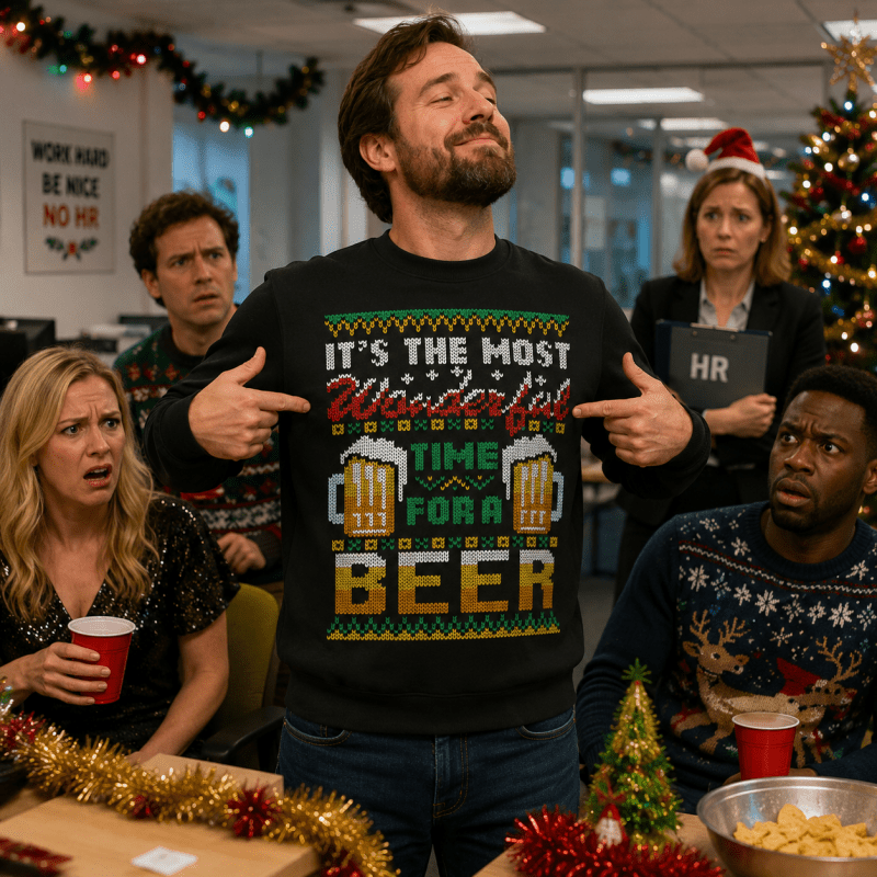 Jersey navideño divertido de cerveza