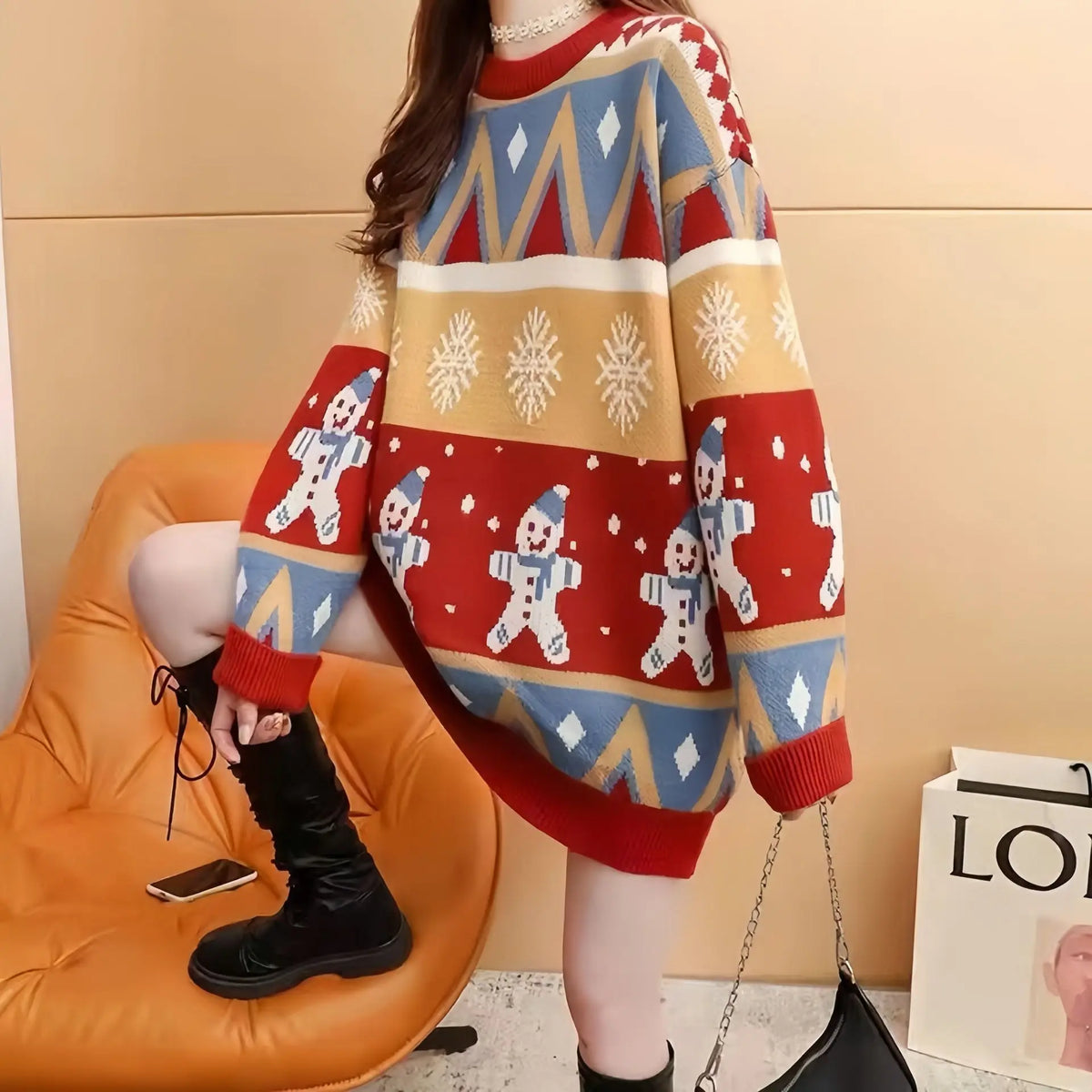 Jersey navideño holgado oversize para mujer