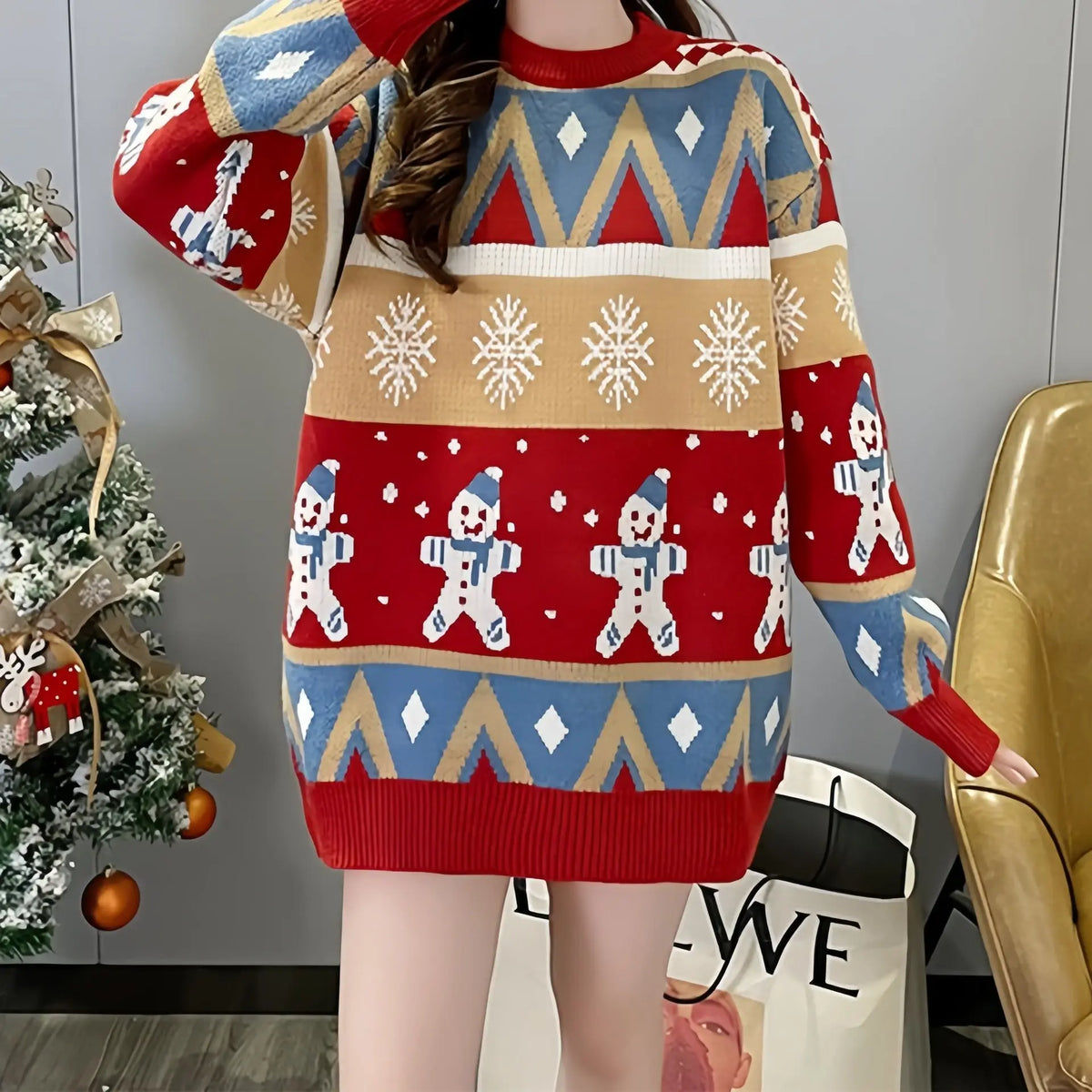 Jersey navideño holgado oversize para mujer