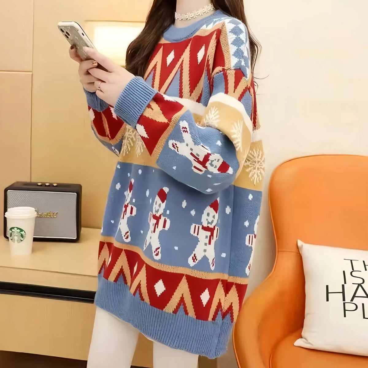 Jersey navideño holgado oversize para mujer