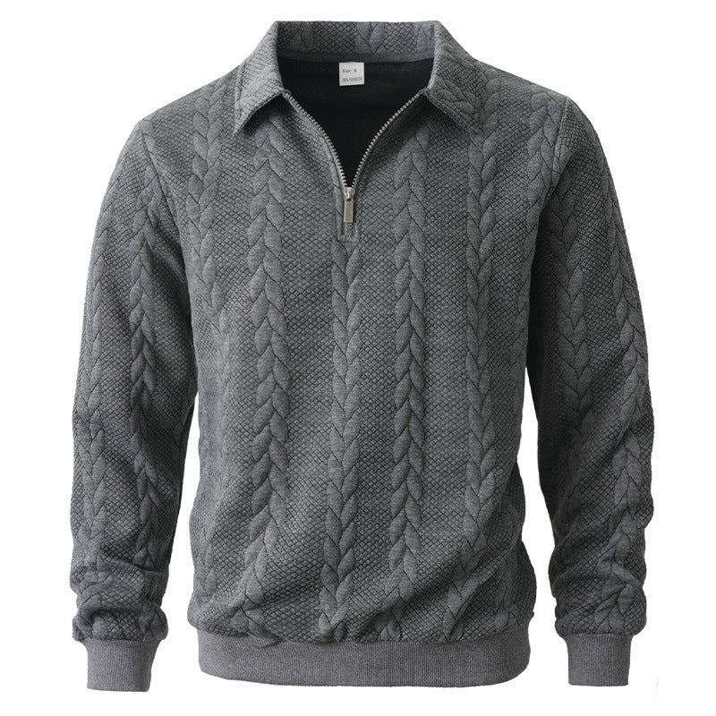 Jersey polo de punto para hombre con media cremallera y punto de trenzas