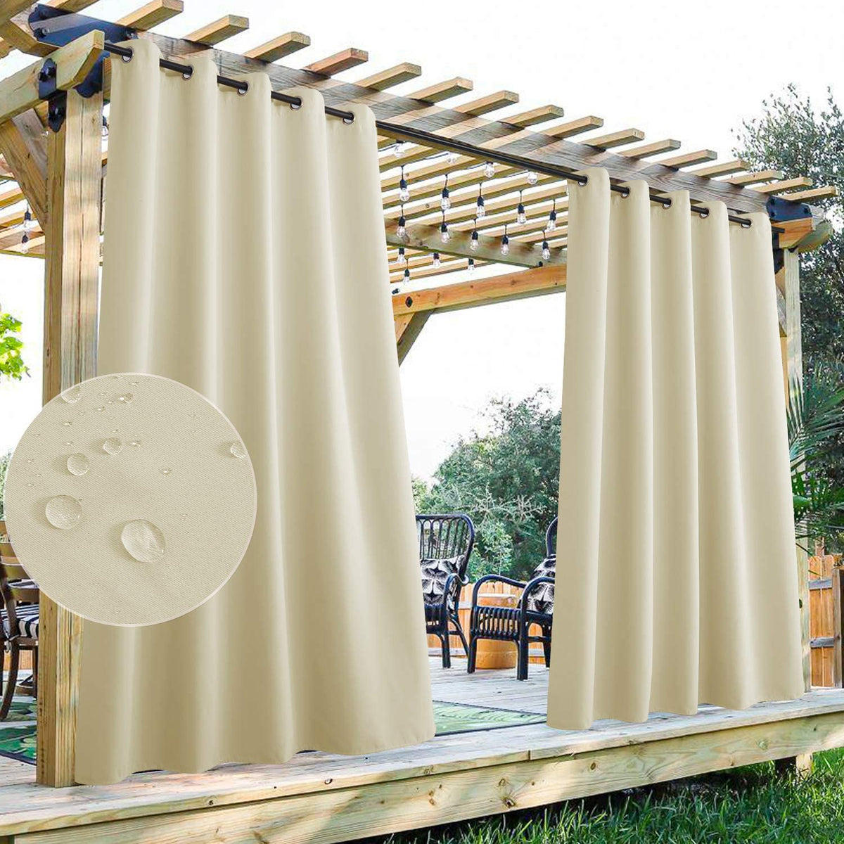 Juego de 2 cortinas de exterior para terraza, impermeables, resistentes al viento y para mayor privacidad, con ollaos