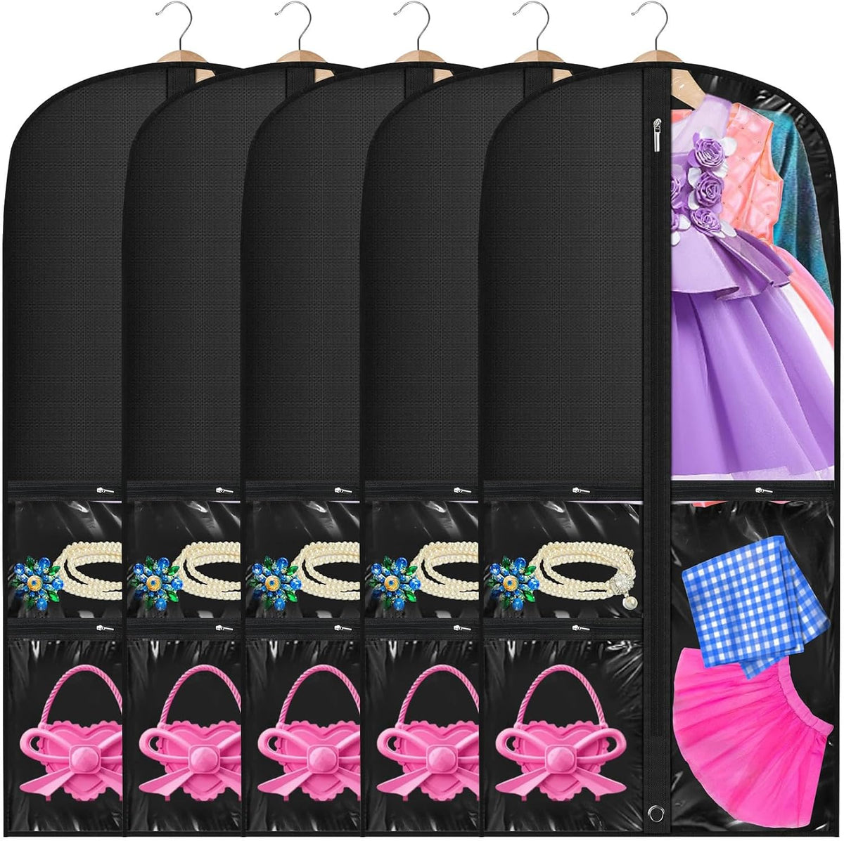 Juego de 5 fundas portatrajes y para ropa unisex con bolsillos transparentes y ojal para plegar