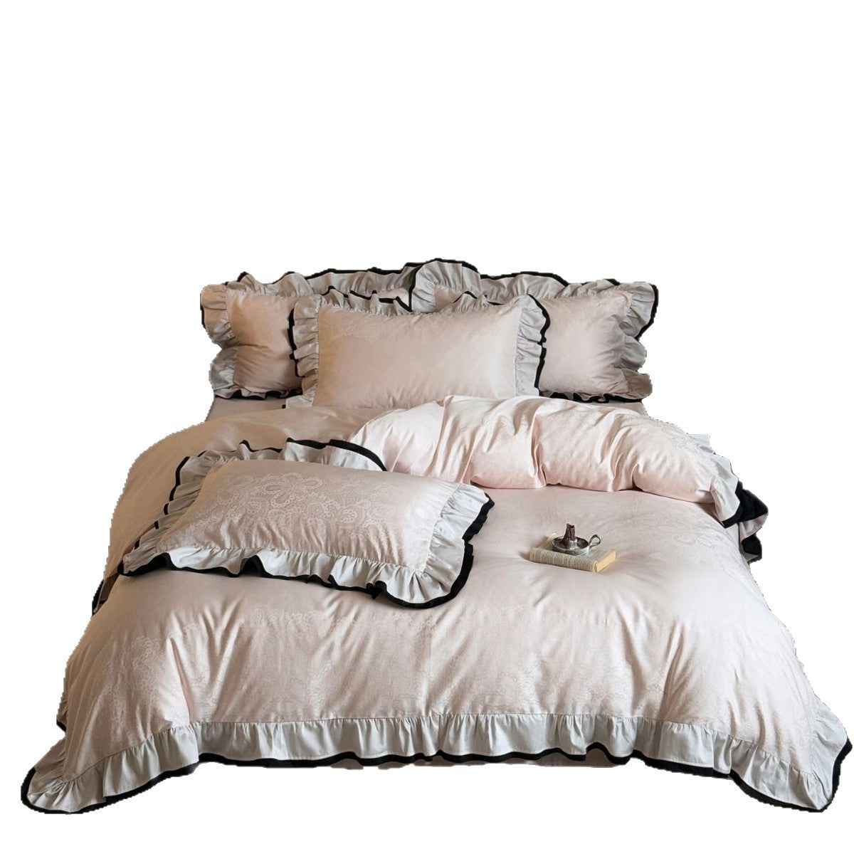 Juego de cama con doble volante y textura de jacquard