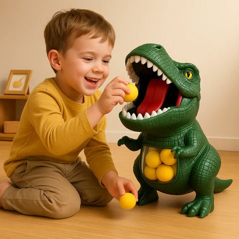Juego de tiro de dinosaurio para niños con bolas de espuma suave y diana