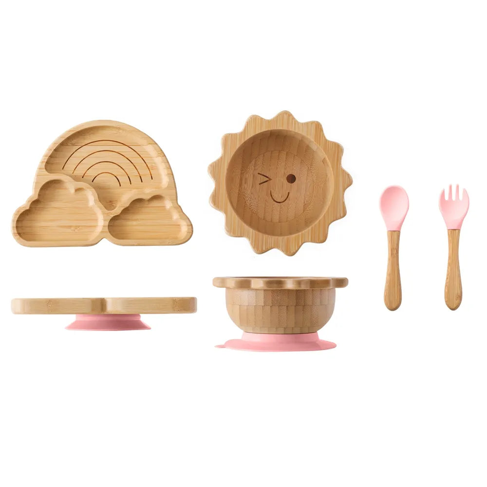 Juego de vajilla de bambú con ventosa para bebé: platos y cuencos seguros y elegantes para niños pequeños